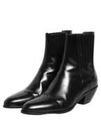 Dolce & Gabbana Black Leather Chelsea Mid Calf Boots Shoes
