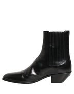 Dolce & Gabbana Black Leather Chelsea Mid Calf Boots Shoes