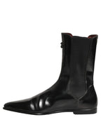 Dolce & Gabbana Black Leather Chelsea Mid Calf Boots Shoes