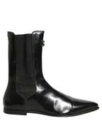 Dolce & Gabbana Black Leather Chelsea Mid Calf Boots Shoes