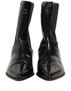 Dolce & Gabbana Black Leather Chelsea Mid Calf Boots Shoes