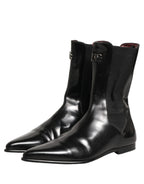 Dolce & Gabbana Black Leather Chelsea Mid Calf Boots Shoes
