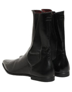 Dolce & Gabbana Black Leather Chelsea Mid Calf Boots Shoes
