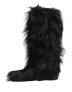 Dolce & Gabbana Black Faux Fur Mid Calf Winter Boots Shoes