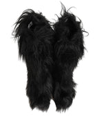 Dolce & Gabbana Black Faux Fur Mid Calf Winter Boots Shoes