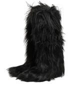 Dolce & Gabbana Black Faux Fur Mid Calf Winter Boots Shoes