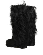 Dolce & Gabbana Black Faux Fur Mid Calf Winter Boots Shoes