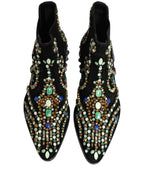 Dolce & Gabbana Black Embellished Chelsea Ankle Boots Shoes