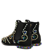Dolce & Gabbana Black Embellished Chelsea Ankle Boots Shoes