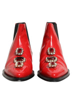 Dolce & Gabbana Red Embellished Chelsea Men Ankle Boots Shoes