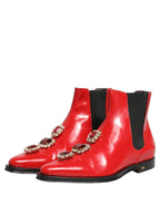 Dolce & Gabbana Red Embellished Chelsea Men Ankle Boots Shoes