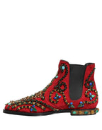Dolce & Gabbana Red Embellished Chelsea Ankle Boots Shoes