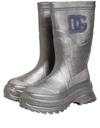 Dolce & Gabbana Metallic Silver Pull On Rain Boots Men Shoes
