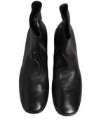 Dolce & Gabbana Black Leather Logo Short Ankle Boots Shoes
