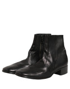 Dolce & Gabbana Black Leather Logo Short Ankle Boots Shoes