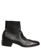 Dolce & Gabbana Black Leather Logo Short Ankle Boots Shoes