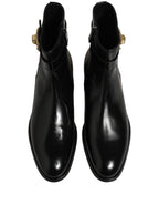 Dolce & Gabbana Black Leather Logo Buckle Mid Calf Boots Shoes