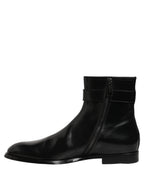 Dolce & Gabbana Black Leather Logo Buckle Mid Calf Boots Shoes