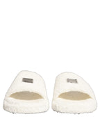 Dolce & Gabbana White Faux Fur Flats Men Slides Sandals Shoes