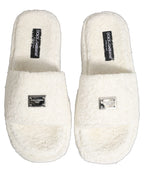 Dolce & Gabbana White Faux Fur Flats Men Slides Sandals Shoes