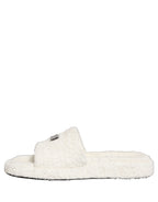 Dolce & Gabbana White Faux Fur Flats Men Slides Sandals Shoes