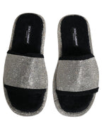 Dolce & Gabbana Black Crystal Embellished Platform Men Slides Shoes