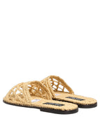 Dolce & Gabbana Beige Straw Raffia Slides Sandals Flats Shoes