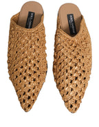 Dolce & Gabbana Beige Woven Straw Slides Sandals Flats Shoes