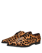 Dolce & Gabbana Brown Black Leopard Pony Hair Derby Shoes