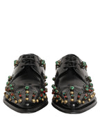 Dolce & Gabbana Black Leather Derby Dress Studded Formal Shoes