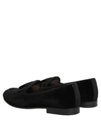 Dolce & Gabbana Black Velvet Loafers Formal Men Dress Shoes