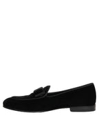 Dolce & Gabbana Black Velvet Loafers Formal Men Dress Shoes