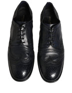 Dolce & Gabbana Blue Leather Derby Wingtip Formal Shoes