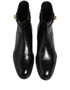Dolce & Gabbana Black Leather Logo Buckle Mid Calf Boots Shoes