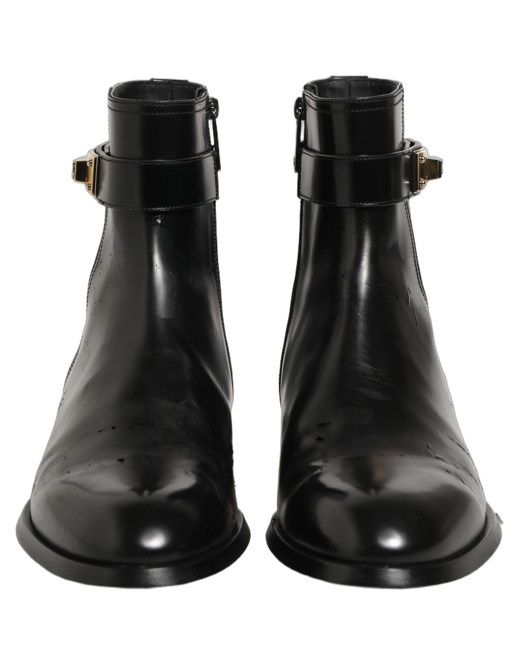 Dolce & Gabbana Black Leather Logo Buckle Mid Calf Boots Shoes
