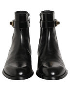 Dolce & Gabbana Black Leather Logo Buckle Mid Calf Boots Shoes