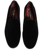 Dolce & Gabbana Black Velvet Cotton Loafers Formal Dress Shoes