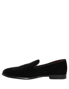 Dolce & Gabbana Black Velvet Cotton Loafers Formal Dress Shoes