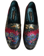 Dolce & Gabbana Black Jacquard Floral Loafers Men Dress Shoes