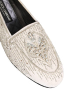 Dolce & Gabbana White Satin Embellished Dress Loafers Shoes