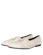 Dolce & Gabbana White Satin Embellished Dress Loafers Shoes