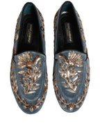 Dolce & Gabbana Blue Velvet Embellished Dress Loafers Shoes