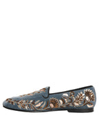 Dolce & Gabbana Blue Velvet Embellished Dress Loafers Shoes