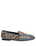 Dolce & Gabbana Blue Velvet Embellished Dress Loafers Shoes