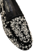 Dolce & Gabbana Black Velvet Embellished Dress Loafers Shoes