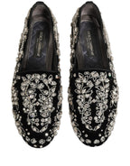 Dolce & Gabbana Black Velvet Embellished Dress Loafers Shoes