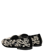 Dolce & Gabbana Black Velvet Embellished Dress Loafers Shoes