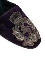 Dolce & Gabbana Purple Velvet Crown Embroidery Loafers Shoes