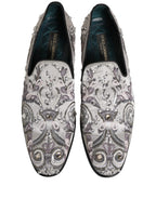 Dolce & Gabbana White Sequined Formal Slip On Loafers Shoes
