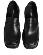 Dolce & Gabbana Black Calfskin Leather Men Dress Loafers Shoes